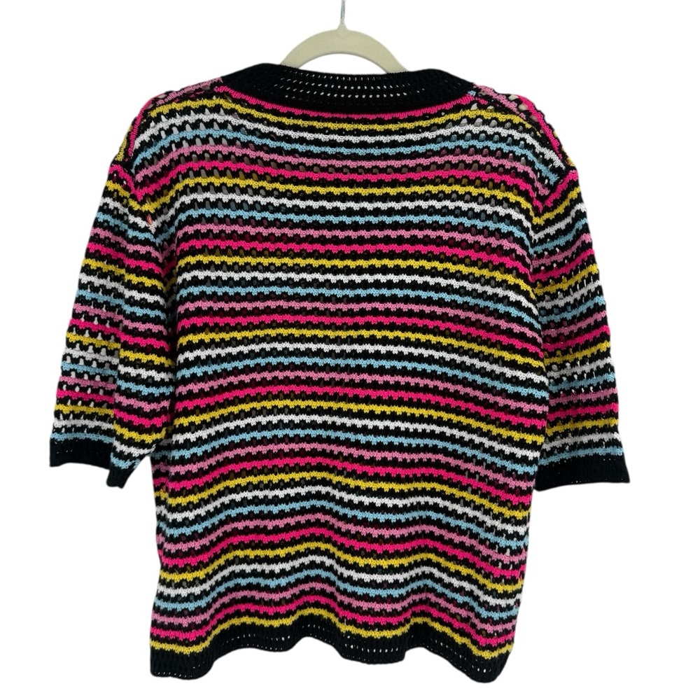 Vintage-Inspired Rainbow Crochet Knit Striped Sweater Boho Indie Color Pop Knit - Picture 10 of 15